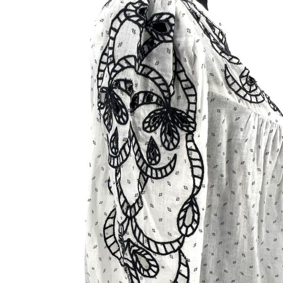Free People Everything I Know Cotton Peasant Blouse‎ Embroidered Cutouts Medium - Picture 6 of 11